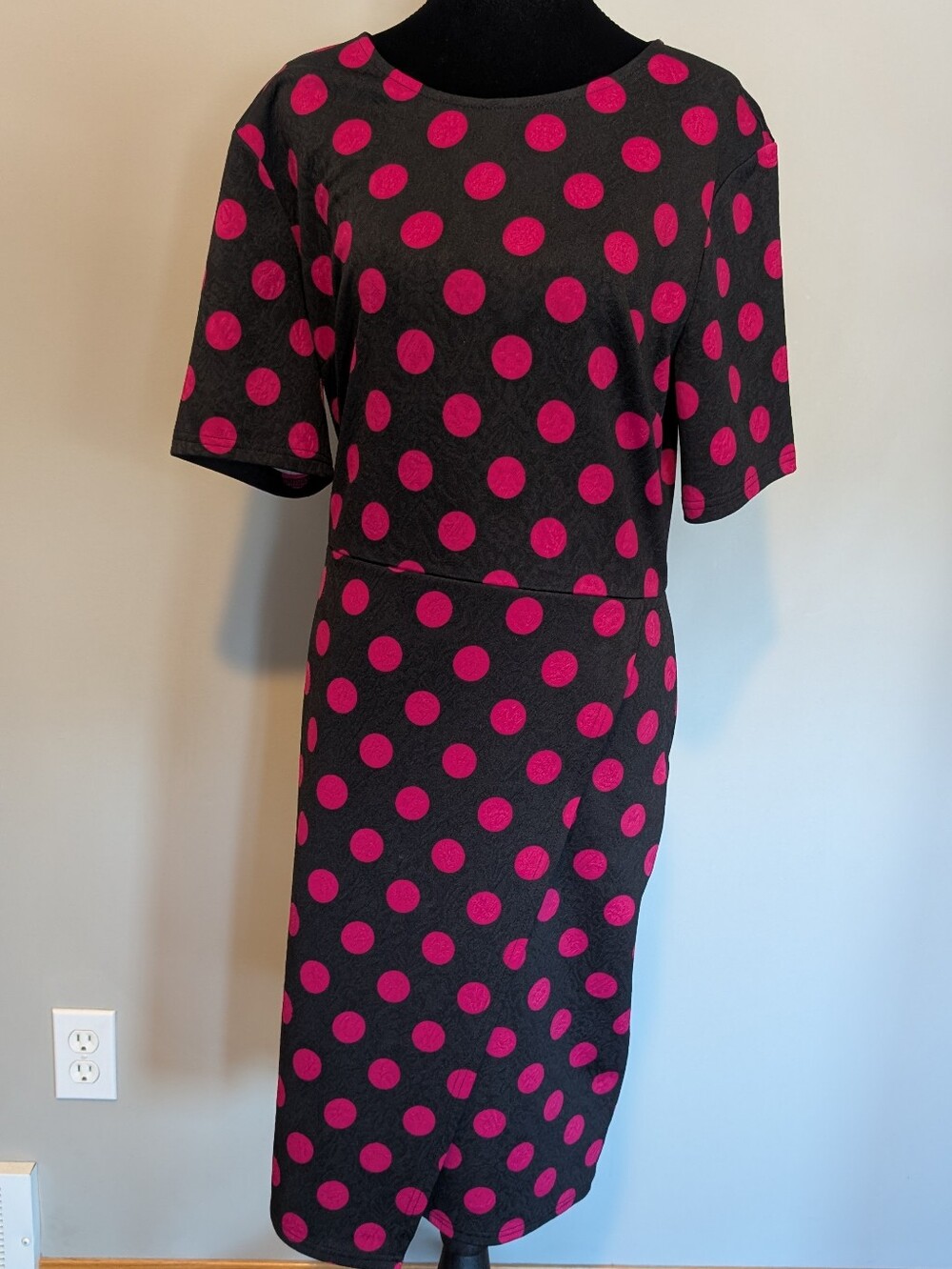 Suzy Shier Black Dress with Bright Pink Polka Dots